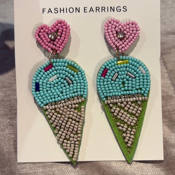 Serra Pink and Green Beaded Ice Cream Earrings - Picture 1 of 5